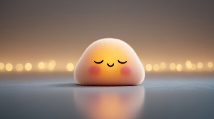 Cute Sleeping Fluffy Emoji 3D Render, Relaxed Cartoon Character, Warm Lights Background