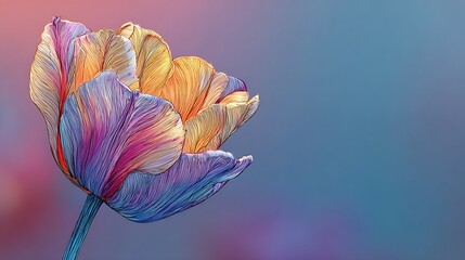 Elegant Purple and Yellow Tulip Flower Sketch, Minimalist Style, Soft Background