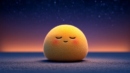 Cute Fluffy Yellow Emoji Sleeping Peacefully at Sunset 3D Render