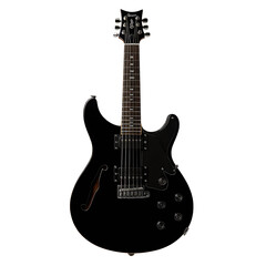 Glossy black hollow body electric guitar isolated on a transparent background image