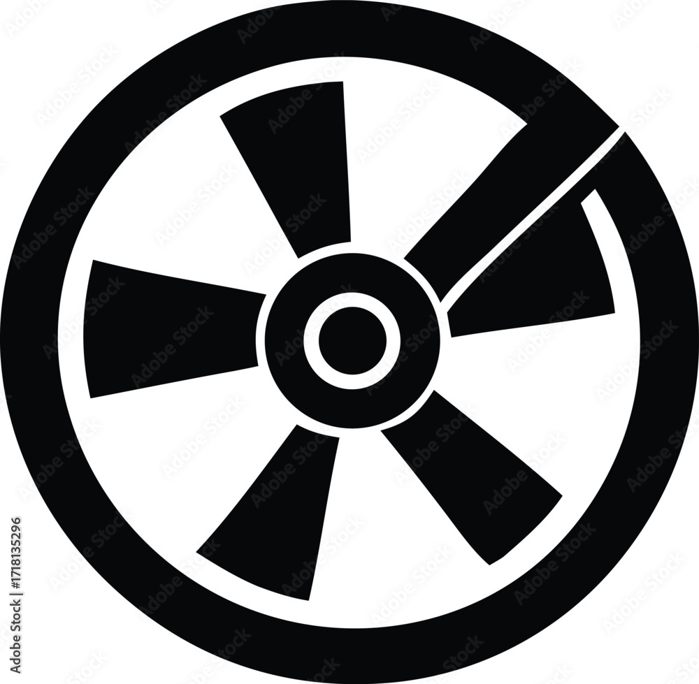Poster abstract circular graphic with intersecting elements representing a fan or wheel emblem symbol