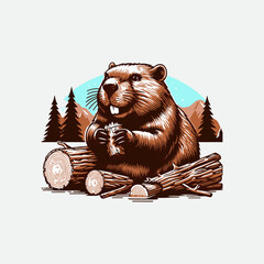 beaver logo design, vector illustration Canadian icon logo design concept. Beaver day illustration. Beaver Mascot Logo for Sport and Esport, Cartoon Beaver Mascot.	