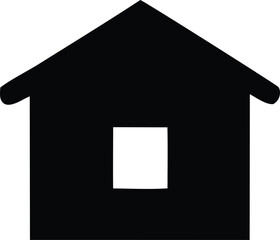 Simple silhouette of a house with a square window graphic icon for real estate and home design