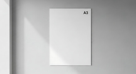 Blank A3 Paper Mock up on Light Grey Wall with Natural Shadows