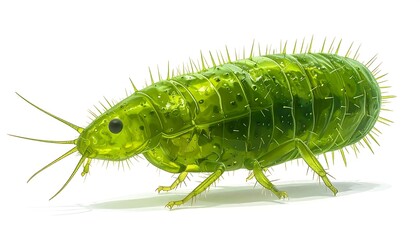 3D render of a vibrant green insect