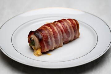 Crispy Bacon Wrapped Stuffed Chicken Breast Closeup