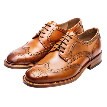 Classic tan leather wingtip brogue dress shoes on black background