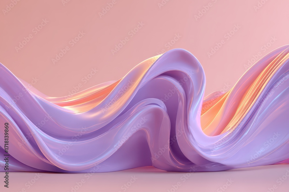 Poster dynamic abstract waves in pearlescent lavender and peach, a smooth colorful flow.
