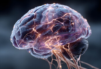 Brain surrounded with digital neural network - Artificial intelligence concept - 3D illustration
