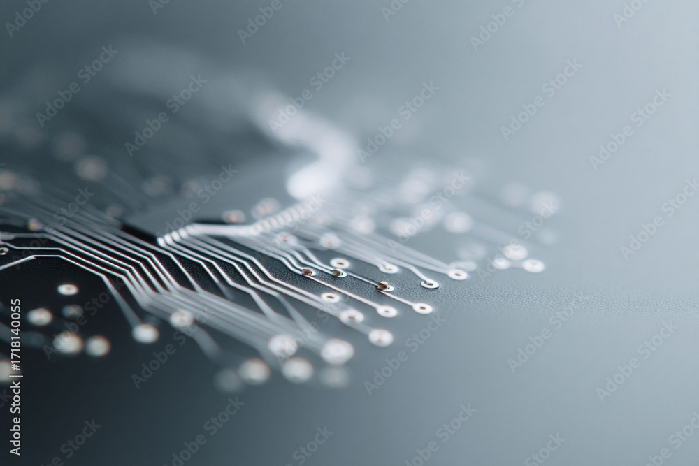 Poster a closeup of a printed circuit board suggests technology, connectivity, and complex systems. useful 