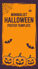 Halloween template poster with bats, spider, smiling pumpkins, and empty space
