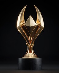 Golden Trophy on Black Background, Award, Abstract Design.