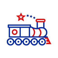Colorful Christmas train icon with star details in red and blue design  