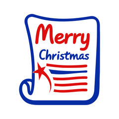 Merry Christmas message icon on decorative scroll with star design  
