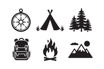 Camping and outdoor adventure icons set