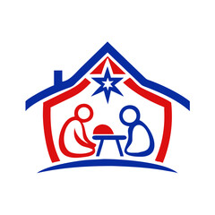 Nativity scene icon with two figures inside house design for Christmas theme 