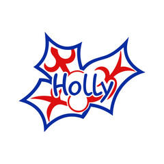 Holly decorative icon with red and blue leaves for Christmas theme 