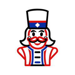 Nutcracker in traditional attire icon with a cheerful expression for Christmas theme