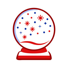 Snow globe with red and blue snowflakes icon on transparent background for Christmas theme