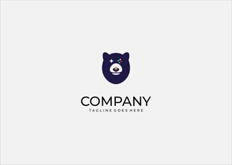 Creative bear head gaming logo with colorful geometric eye design, modern playful animal vector illustration for branding, business identity, tech startup, children product, and abstract concept.
