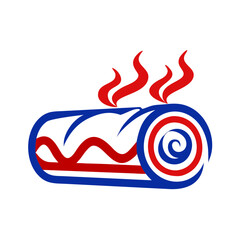 Yule log icon with steam in red and blue colors for Christmas theme