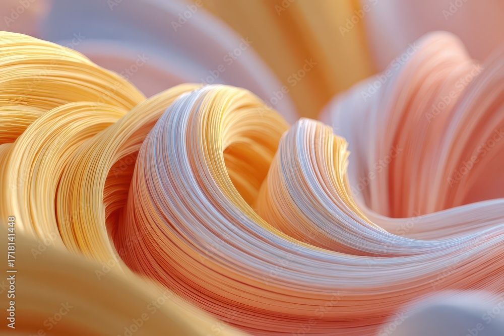 Poster dynamic abstract composition of smooth pastel lines forming elegant flowing curves.