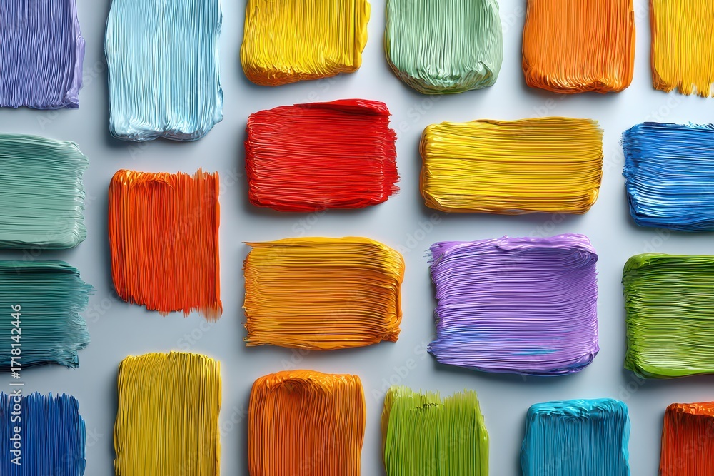 Poster a vibrant and colorful collection of paint swatches arranged in a neat grid pattern, showcasing a wi