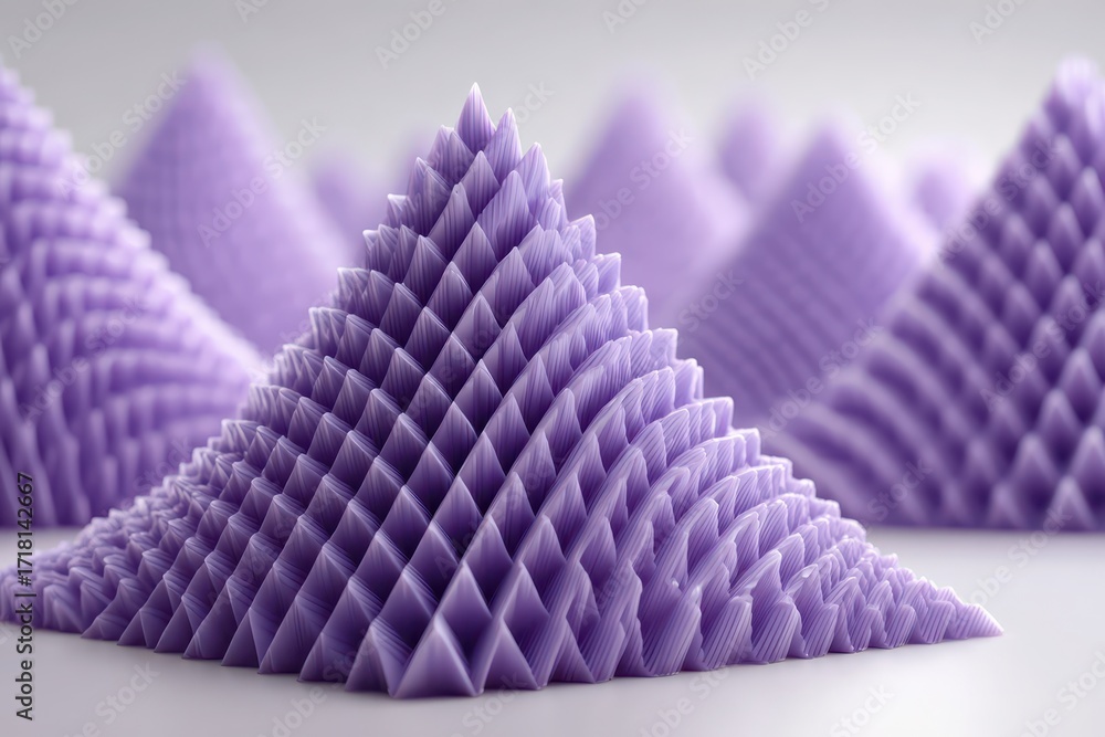 Poster an abstract lavender pyramids, intricate triangular patterns, smooth texture, creating a sense of de