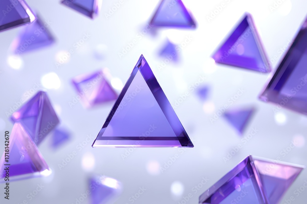 Fototapete floating purple triangular shapes against a soft, diffused background create a modern and abstract c