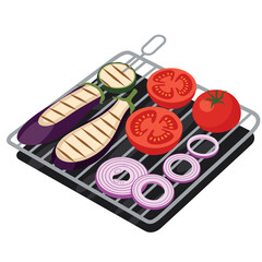 Delicious grilled vegetables on a barbecue rack preparing for a healthy meal.