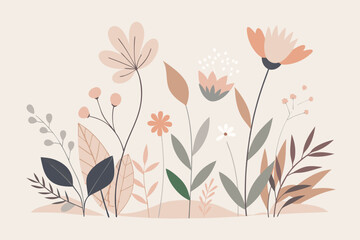 Elegant Floral Illustration with Soft Earth Tones for Backgrounds and Designs