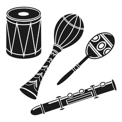 African Musical Instruments Silhouette Set Keywords: african, music, instrument, silhouette