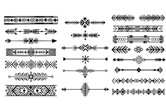 Ethnic Tribal Border &ndash; Traditional Hand-Drawn Divider and Doodle Separator with Ancient Geometric Motif, Line Brush for Frames and Decorative Design Elements