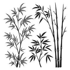 Assortment of Bamboo Silhouettes on White Background