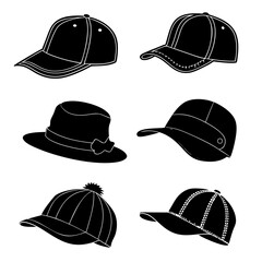 Assortment of Black and White Hat Silhouettes baseball cap