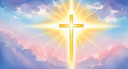 Fototapeta premium Golden Cross Shining Brightly in a Heavenly Sky
