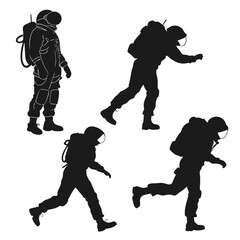 Astronaut Silhouettes In Various Poses On White Background © RABBI