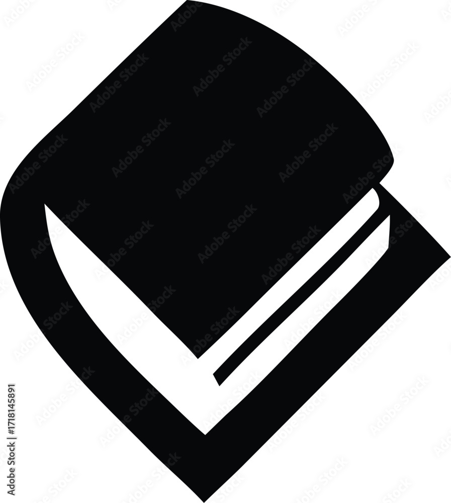 Poster simple black and white icon representing an open book or stacked documents suggesting knowledge and 