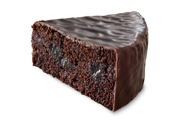 Sacher torte slice, Austrian sacher  chocolate cake, isolated