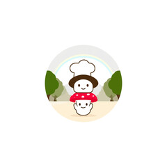 Naklejka premium Cute mushroom chefs in park