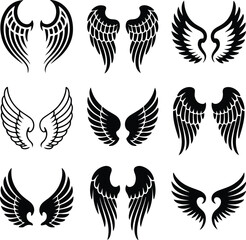 Angel Wings Icon Silhouette Set Elegant Feathered Angel Wing Silhouette Collection