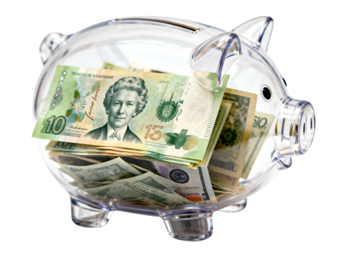 Saving strategies coin stack and money management in a piggy bank home financial planning indoor wealth concept