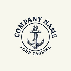 Classic Nautical Anchor Logo with Customizable Company Name and Tagline, Marine Emblem on a Light Background, Designed for Maritime and Coastal Brands., Flat Vector Elements, Vector Illustration,