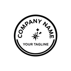 Modern Black and White Circular Company Logo Template with Sparkle Graphic and Tagline Space for Business Branding, Flat Vector Elements, Vector Illustration, Simple Vector, Stylized Vector Drawing,