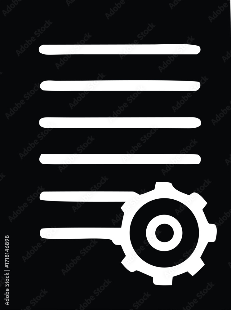 Poster abstract symbol representing document setup configuration with gear icon for technical process or pr