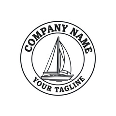 Monochrome circular sailboat logo illustration with 