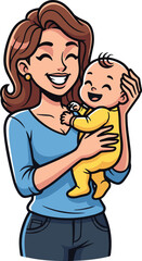 Cartoon adult holding baby, family love illustration, parent and child vector art, childcare clipart, parenting concept, affection and bonding relationship design