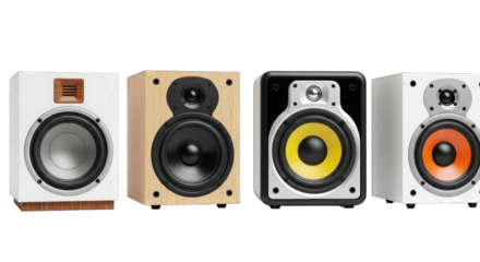 Four Different Speaker Systems on Black Background isolated on a transparent background