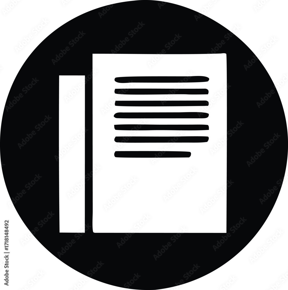 Poster simple icon representing document or paper with lines indicating text inside a black circle