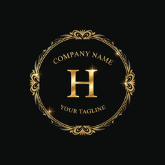 Elegant Golden Monogram H Logo in Ornate Luxury Frame, Perfect for High-End Branding, Classic Invitations, and Decorative Design Themes, Flat Vector Elements, Vector Illustration, Simple Vector,